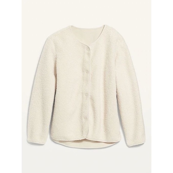🤍 BNWT Old Navy White Creme Collarless Sherpa Full Snap Up Jacket - Picture 2 of 9